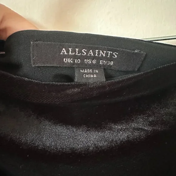 AllSaints Daphne Black Velvet One Shoulder Bodysuit Size 6